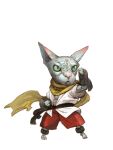  animal animal_ears animal_focus belt black_belt cat cat_ears clenched_hand fighting_stance hands_up no_humans open_clothes open_shirt original pants pose red_pants scarf simple_background solo tahra white_background yellow_scarf 