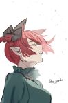  1girl animal_ears black_bow bloom bow braid cat_ears closed_eyes extra_ears from_below hair_bow kaenbyou_rin parted_lips pointy_ears profile redhead sidelighting solo touhou yadoyuki 