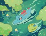  artist_name brown_eyes character_request from_above looking_at_another on_humans pegushi pokemon pokemon_(game) pokemon_gsc swimming totodile water 