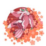  border commentary_request flower from_side full_body looking_at_viewer lurantis maru_(purana1) no_humans orange_flower pink_eyes pokemon pokemon_(creature) solo white_border 