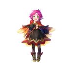  1girl absurdres alternate_costume black_dress boots capelet child commentary_request dress facial_mark fae_(fire_emblem) feather_trim fire_emblem fire_emblem:_the_binding_blade fire_emblem_heroes forehead_mark gold_trim gradient gradient_clothes green_eyes hand_up highres long_sleeves looking_at_viewer noots official_art open_mouth pantyhose pointy_ears satoupote shiny shiny_hair short_dress short_hair simple_background smile standing teeth upper_teeth white_background 