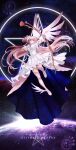  1girl aiming arrow_(projectile) boots bow bow_(weapon) dress frilled_dress frills gloves goddess_madoka hair_bow highres illane kaname_madoka long_dress long_hair mahou_shoujo_madoka_magica open_mouth pink_hair pink_thighhighs shoes solo thigh-highs two_side_up very_long_hair weapon white_bow white_dress white_footwear white_gloves yellow_eyes zettai_ryouiki 