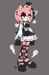  1girl 3mia_hadi3 amy_rose animal_ears animal_nose boots dress frills furry furry_female gloves gothic gothic_lolita green_eyes hairband hat hedgehog_girl highres lolita_fashion pink_fur pink_hair ribbon short_hair simple_background solo sonic_(series) tears white_gloves 