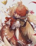  animal_on_head ayahi_4 bird bird_on_head bird_tail bird_wings blonde_hair brown_dress chick chicken dress feathered_wings highres multicolored_hair niwatari_kutaka on_head orange_dress redhead shirt tail tail_feathers touhou two-tone_hair white_shirt wings yellow_wings 