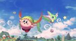  absurdres blue_sky bronto_burt bug butterfly closed_eyes closed_mouth copy_ability day facepaint flying gooey_(kirby) highres kirby kirby_(series) outdoors parted_lips scenery sky sleeping suyasuyabi waddle_doo warp_star 