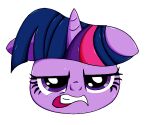  1girl angry animal denchisenpai eyelashes horns horse looking_at_viewer multicolored_hair my_little_pony my_little_pony:_friendship_is_magic no_humans pegasus pink_hair purple_hair severed_head single_horn solo streaked_hair twilight_sparkle unicorn violet_eyes 
