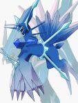 black_sclera claws colored_sclera commentary dialga dialga_(origin) from_side gogot highres horns no_humans pokemon pokemon_(creature) red_eyes solo spikes white_background 