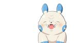 :3 ^_^ animal_focus bandaid bandaid_on_face bandaid_on_nose blush blush_stickers closed_eyes commentary drunkoak english_commentary fangs happy highres minun no_humans open_mouth pokemon pokemon_(creature) smile solo standing tongue transparent_background upper_body wrinkled_skin 