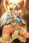  absurdres aura blaziken blue_eyes claws colored_sclera commentary_request dated energy_ball fantasy fire furry highres holding katkichi long_hair looking_down no_humans open_mouth pokemon pokemon_(creature) signature simple_background solo standing 