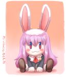  1girl :3 animal_ears artist_name blush_stickers chibi crescent crescent_pin long_hair necktie rabbit_ears rabbit_girl rabbit_tail red_eyes reisen_udongein_inaba simple_background sitting solo sparkle71059204 tail touhou 