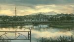  clouds commentary_request grass highres mountainous_horizon no_humans nzwt original outdoors radio_tower railing reflection river scenery signature tree water 