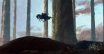  1boy absurdres anato_finnstark berserk flying from_side giant_tree highres horseback_riding male_focus riding scenery skull_knight_(berserk) solo tree wide_shot 