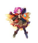 1girl alternate_costume bangs black_dress blush boots capelet child dress facial_mark fae_(fire_emblem) feather_trim female_child fire_emblem fire_emblem:_the_binding_blade fire_emblem_heroes forehead_mark full_body gold_trim gradient gradient_clothes green_eyes highres long_sleeves non-web_source official_art open_mouth outstretched_arms pantyhose pointy_ears satoupote shiny shiny_hair short_dress short_hair spread_arms transparent_background 