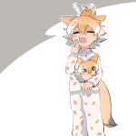 1girl alternate_costume blonde_hair blush character_doll closed_eyes collared_shirt covering_mouth coyopotato coyote_(kemono_friends) coyote_ears coyote_girl coyote_tail extra_ears food_print highres kemono_friends kemono_friends_v_project long_sleeves mcgunngu multicolored_hair pajamas pants shirt short_hair solo strawberry_print white_hair white_pajamas white_pants white_shirt yawning