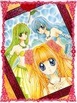  blonde_hair blue_eyes blue_hair flower green_eyes green_hair houshou_hanon long_hair mermaid_melody_pichi_pichi_pitch nanami_luchia touin_rina 