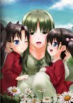  3girls binding_discoloration child daisy daisy_(flower) fate/stay_night fate/zero fate_(series) flower matou_sakura mother mother_and_daughter tohsaka_aoi tohsaka_rin young younger 