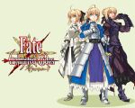  3girls ahoge armor armored_dress artist_request blonde_hair dress excalibur fate/stay_night fate/unlimited_codes fate_(series) faulds multiple_girls multiple_persona saber saber_alter saber_lily sword wallpaper weapon 