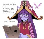  1girl animal_ears bespectacled colored_skin english_text glasses green_eyes hat league_of_legends long_hair lulu_(league_of_legends) ohasi pix_(league_of_legends) pointy_ears purple_hair purple_skin very_long_hair witch_hat yellow_eyes yordle 