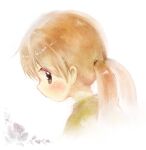  1girl blush brown_hair commentary_request cropped_shoulders flower grey_eyes long_hair looking_at_viewer ogawa_hidari original profile simple_background solo twintails white_background 