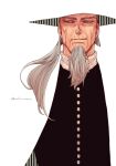  1boy achio888 artist_name beard facial_hair golden_kamuy grey_eyes grey_hair hijikata_toshizou_(golden_kamuy) long_hair male_focus old old_man solo upper_body white_background white_headwear 