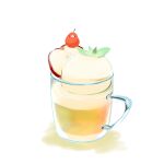  apple bird chai_(drawingchisanne) commentary_request cup drink drinking_glass food food_focus fruit glass no_humans on_food original signature sweets_bird white_background 