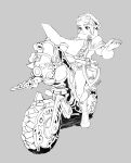  1girl boots braid capelet crown_braid full_body fur-trimmed_boots fur-trimmed_footwear fur-trimmed_sleeves fur_collar fur_trim grey_background ground_vehicle hair_ornament hairclip highres holding holding_map isamu-ki_(yuuki) knee_boots map master_cycle motor_vehicle motorcycle on_motorcycle pointy_ears pouch princess_zelda shadow sheikah_slate short_hair simple_background solo the_legend_of_zelda the_legend_of_zelda:_breath_of_the_wild the_legend_of_zelda:_tears_of_the_kingdom thick_eyebrows 