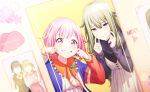 2girls dress duplicate kusanagi_nene official_art ootori_emu pink_eyes pink_hair project_sekai short_hair smile