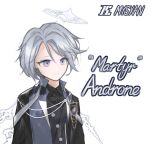  1boy absurdres andoain_(arknights) arknights artist_name black_jacket character_name grey_hair halo highres jacket male_focus mysxan short_hair simple_background solo upper_body violet_eyes white_background 