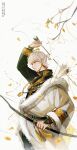  1boy absurdres bangs bead_bracelet beads bow_(weapon) bracelet braid chinese_clothes earrings french_braid highres holding holding_bow_(weapon) holding_weapon jade_(gemstone) jewelry light_and_night_love long_sleeves male_focus miao_clothes qi_sili short_hair tassel weapon white_hair yellow_eyes 