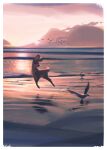  beach bird border danfango deer highres no_humans ocean original outdoors scenery seagull sunrise water white_border 