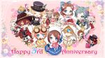  3boys 4girls :3 alcohol alexander_the_great_(identity_v) animal_ears animal_hands anniversary bird black_bow black_bowtie blindfold blonde_hair blue_dress blue_eyes blue_gloves blush bonnet book bottle bouquet bow bowtie brown_eyes brown_hair cake cat_ears cat_tail center_frills chibi clover cross-shaped_pupils crossed_legs cup curly_hair demi_bourbon demi_bourbon_(black_rose) dress drinking_glass earrings eli_clark eli_clark_(lunar_phase) emma_woods emma_woods_(boudoir_dream) eric_knikki eyeshadow facial_hair facial_mark fedora flower food forked_tongue formal four-leaf_clover frilled_sleeves frills gloves goatee goggles goggles_on_head green_eyes hair_flower hair_ornament hand_on_own_chin hat highres holding holding_book holding_bottle hood hood_up identity_v jewelry kurt_frank kurt_frank_(alice) lipstick long_sleeves low_ponytail makeup mask mini_axe_boy mini_bloody_queen mini_evil_reptilian mini_feaster mini_gamekeeper mini_geisha mini_jack mini_photographer mini_smiley_face mole moon_print multiple_boys multiple_girls naib_subedar naib_subedar_(cheshire_cat) norton_campbell norton_campbell_(ronald_of_nice) one_eye_closed owl pink_dress pink_flower ponytail purple_flower reading red_eyeshadow redhead sandals shiba_inu_(identity_v) short_hair single_glove sitting smile striped_tail suit symbol-shaped_pupils tail tongue tongue_out tracy_reznik tracy_reznik_(candy_girl) v_arms vera_nair vera_nair_(red_shoes) white_flower wine wine_bottle wine_glass x-shaped_pupils yellow_flower 