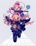  2girls black_dress black_shirt blonde_hair chain chinese_clothes clothes_writing collarbone crescent dress earth_(ornament) frilled_skirt frills ground_vehicle hecatia_lapislazuli junko_(touhou) long_hair long_sleeves moon_(ornament) motor_vehicle motorcycle multicolored_clothes multicolored_skirt multiple_girls off-shoulder_shirt off_shoulder on_motorcycle orange_hair phoenix_crown plaid plaid_skirt polos_crown pom_pom_(clothes) raya_(uk_0128) red_eyes red_tabard redhead shirt skirt t-shirt tabard tassel touhou very_long_hair wavy_hair wide_sleeves 