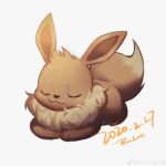  :3 absurdres brown_fur closed_eyes closed_mouth commentary dated eevee full_body highres no_humans pokemon pokemon_(creature) powerlesssong signature solo symbol-only_commentary toes 