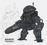  acguy arm_cannon character_name claws commentary english_commentary english_text gundam highres insignia machinery mecha missile_pod mobile_suit mobile_suit_gundam no_humans nomansnodead one-eyed original periscope red_eyes redesign robot science_fiction solo weapon wet zeon 