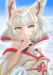  1girl 961_cocoanna absurdres animal_ears bangs blunt_bangs breasts cat_ears chest_jewel detached_sleeves grey_hair highres nia_(blade)_(xenoblade) nia_(xenoblade) short_hair small_breasts solo xenoblade_chronicles_(series) xenoblade_chronicles_2 xenoblade_chronicles_3 yellow_eyes 