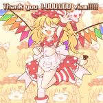  1girl 216 blonde_hair bow crystal crystal_wings flandre_scarlet heart_ribbon highres internet_survivor medium_hair multicolored_bow multicolored_wings polka_dot polka_dot_shirt polka_dot_skirt shirt skirt solo touhou wings 