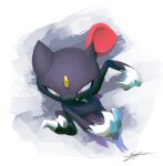  border bright_pupils claws commentary fang full_body grey_background likey no_humans pokemon pokemon_(creature) red_eyes signature sneasel solo white_border white_pupils 
