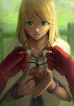  1boy bangs blonde_hair blurry blurry_background bracelet capelet collarbone gloves hair_between_eyes highres jewelry kazuko_(towa) long_hair looking_down male_focus mithos_yggdrasill pendant pov red_gloves shiny shiny_hair shirt solo_focus straight_hair tales_of_(series) tales_of_symphonia white_capelet white_shirt 