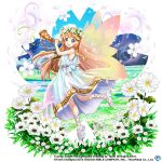  artist_request blonde_hair blue_eyes blush dress fairy fairy_wings flower full_body grass greek_clothes happy harp head_wreath holding holding_instrument horn_(instrument) instrument lily_white long_hair lyre non-web_source official_art open_mouth petals sandals shoe_soles touhou touhou_lost_word translation_request very_long_hair white_dress white_flower white_footwear wings 