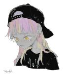  1girl black_headwear cropped_torso crying crying_with_eyes_open demizu_posuka frown hat long_hair multicolored_hair original pink_hair portrait purple_hair sad simple_background solo streaming_tears tears upper_body white_background yellow_eyes 