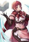  1girl absurdres blush book breasts cape closed_mouth dress fire_emblem fire_emblem:_three_houses fire_emblem_heroes fire_emblem_warriors:_three_hopes highres long_hair long_sleeves looking_at_viewer monica_von_ochs official_alternate_costume official_alternate_hairstyle red_eyes redhead reia_hana short_hair simple_background smile solo upper_body 