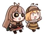 +_+ 2girls :d antennae bangs bee_costume blonde_hair blush_stickers bow brown_bow brown_capelet brown_hair brown_headwear capelet chibi cloak deerstalker feather_hair_ornament feathers fur_collar hair_ornament hat hololive hololive_english long_hair moon_ldl multicolored_hair multiple_girls nanashi_mumei pointing ponytail sitting smile smol_ame smol_mumei streaked_hair transparent_background very_long_hair virtual_youtuber watson_amelia |_| 