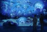  2boys aquarium arms_behind_back artist_name blue_theme copyright_request english_commentary fish highres indoors jellyfish multiple_boys sol_(http_wanning) standing 