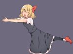  1girl blonde_hair closed_eyes commentary_request hair_ribbon highres long_skirt meme open_mouth own_hands_together ribbon rumia sakana~_(meme) shirt skirt sleeveless sleeveless_shirt solo standing standing_on_one_leg suwaneko touhou 