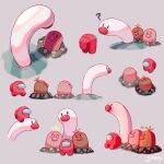  alolan_diglett among_us big_nose diglett head_tilt highres looking_at_another marc_azria no_humans pokemon pokemon_(creature) red_(among_us) shadow simple_background sitting twitter_username wiglett 