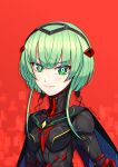  1girl absurdres android blue_cape cape chest_jewel green_hair highres ino_(xenoblade) joints mechanical_arms mechanical_legs neck red_armor robot_joints smile xenoblade_chronicles_(series) xenoblade_chronicles_3 