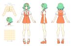  1girl a.i._voice argyle argyle_cardigan from_behind from_side full_body green_eyes green_hair gumi highres multiple_views nou_(nounknown) official_art pigeon-toed reference_sheet smile standing turnaround vocaloid 