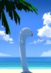  black_eyes canty! clouds commentary_request day from_behind highres no_humans outdoors pokemon pokemon_(creature) sand shore sky solo water wiglett 