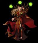  1boy angju armor blonde_hair blood_elf_(warcraft) cape colored_sclera elf full_body glowing glowing_eyes green_eyes green_sclera highres kael&#039;thas_sunstrider long_hair long_pointy_ears mage_(warcraft) pointy_ears robe shoulder_armor warcraft world_of_warcraft 