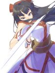  1girl ainu_clothes armguards bangs black_hair highres irc14786149 long_hair nakoruru samurai_spirits scabbard sheath short_sword solo sword weapon 